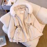 Fashionkova Christmas Gift outfit 2023 New Fashion Women Winter Jacket Fake Fur Collar Oversized Long Coat Hooded Warm Lining Female Puffer Jacket Parkas Mujer