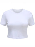 Fashionkova O Neck Knit White Crop Top Women Summer Casual T Shirt Basic Sexy Streetwear Ribber Black Short Sleeve Tops
