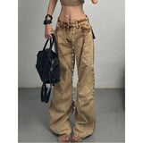 Fashionkova Women's Jeans High Waist Hip Hop Straight Fashion Pants Streetwear Harajuku Y2K Star 2024 Female Wide Leg Denim Trouser