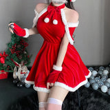 Fashionkova Christmas outfit Christmas Sexy Plush Dress Bunny Girl Uniform Cosplay Costume Velvet New Year Red Nightdress Role Play Outfits Underwear Girl