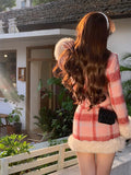 Fashionkova Korean style Sweet Short Plaid Blazer Suit Two Piece Set Summer Women Woollen Casual Chic Cute High Waist Skirt Suits