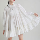 FashionKavo Original Design 2023 Spring and Autumn Vintage Long-sleeved Shirt Dress Designer Hem Loose Solid Color Dress J0064