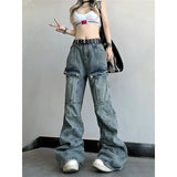 Fashionkova 2024 Blue Women Jeans High Waist Vintage Straight Baggy Denim Pants Streetwear Y2K American Style Fashion Wide Leg Denim Trouser