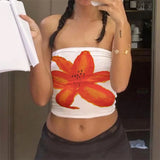 Fashionkova Y2k Tube Top Women Floral Graphic Off Shoulder Strapless Backless Sleeveless Sexy Going Out Fitted Crop Bandeau Tank Streetwear