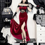 Fashionkova Christmas outfit New Socialite Style Queen Sexy Slim Fit One Shoulder Velvet Irregular Slit Dress For Women  XS24241AHO