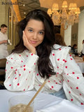 Fashionkova Christmas Gift outfit  Big Peter Pan Collar Ruffle Womens Blouse Heart Print Long Sleeve Cotton Shirts Tops Female Spring Summer Frill Shirt