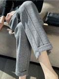 Fashionkova Warm Thickened Cropped Pants 2024 Autumn/Winter New Women' S Pants Loose Casual Herringbone High-waisted Tweed Straight Pants