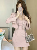 Korean Style Two Piece Dress Set Women Elegant Blazer Coat + Strap Dress Set Female Casual France Vintage Dress Suit 2023 New