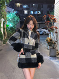 Fashionkova Korean style Sweet Short Plaid Blazer Suit Two Piece Set Summer Women Woollen Casual Chic Cute High Waist Skirt Suits