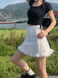 Y2k Coquette Kawaii Lace White Mini Skirt Sweet Girls Party Preppy Style Fairy Japanese Harajuku Cute Short Skirt 2024