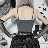 Sexy Lace Patchwork Transparant Back Body Crop Top Women Sleeveless Clubwear Gothic Style Skull Graphic Embroidery Black Camis