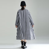 FashionKavo 2023 New Original Design Tie Bow Dress Two-color Loose Long Plaid Dress Shirt Dress Women‘s Dress J0054