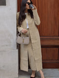 Fashionkova Long Trend Coat Skirt Sets Women Single Breasted Lapel Loose Outwear High Waist Skirts Suits 2 Pieces Female Vintage Chic Outfit