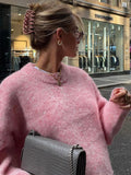 Fashionkova Pink Wool Cashmere Thicken Casual Loose Knitted Sweater Pullovers Women 2024 Autumn O Neck Long Sleeve Sweaters Lady Streetwear