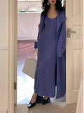 Fashionkova 2024 Winter Korean Style Retro Knitted Two Piece Set Women Swater Coat+strap Dress Female Casual Vintage Warm Knit Suit 2024