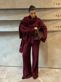 Fashionkova Knitted Scarf Collar Sweater Pants Sets Women Elegant Oversize Long Sleeve Pullover Wide Leg Trousers Suits 3 Pieces 2024 Autumn