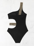 Fashionkova Christmas Gift 2024 Metal Chain Shoulder Swimsuit Women One Piece Hollow Out Swimwear Female Bodysuit Bathing Swimming Suit Bathers Beachwear