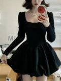 Winter French Elegant One Piece Dress Women Black Patchwork Vintage Party Mini Dress Female Korean Style Sweet Chic Dress 2023