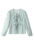 Fashionkova Casual Shirts Women Lace Up Loose Chic Puff Sleeves Soft Blouse Female 2024 Spring Summer Fashion All-match Bow Tops Lady