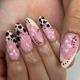 Fashionkova 24pcs Leopard Print Fake Nails with Glue Almond Acrylic Press on False Nails Gold Lines French Nail Tips Sweet Cool Autumn Nails