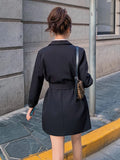 Fashionkova Women Casual Blazer Notched Single Button Belt Gathered Waist Solid Color Irregular Coat Fashion 2024 Clothing