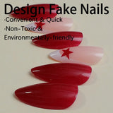 Fashionkova French Fake Nails Red Five-pointed Star False Nails Full Cover Press on Nail Tips y2k Nail Art Almond Artificial Nail Patches