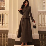 Fashionkova Vintage Chic Two-piece Skirt Set Women Long Sleeve Top Fishtail Midi Skirt Autumn Solid Korean Fashion Outfits Female Clothing