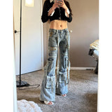 Fashionkova 2024 Blue Women's Jeans Y2K Vintage High Waisted Straight Trouser American Streetwear Loose Girl Clothing Wide Leg Denim Pants