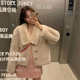 Fashionkova Christmas Gift outfit Gagaok Fur Coat Women Autumn Winter Clothes Korean Fashion Mink Lamb Turn-down Collar Warm Coats Femme Gentle Simple Jacket