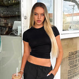 Fashionkova  2023 Summer Fashion New Short Sleeve T-Shirt Women Solid Simple Casual Soft All-Match Hot Basic Crop Tops Tees
