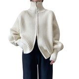 FashionKova Knitted Turtleneck Sweaters Women Solid Chic Cardigan Coat Long Sleeve Tops Korean Fashion Zipper Hoodie Pull Femme