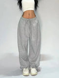 Fashionkova Deeptown Casual Gray Sweatpants Women Wide Leg Black Joggers Classic Baggy Streetwear Oversized Sports Female Trousers All-match