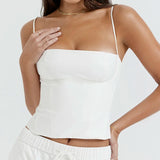Fashionkova Summer Backless Zip Up Bustier Crop Tops Elegant Vintage Skinny Corset Tank Tops Y2K Women Chic Spaghetti Strap Camis Clubwear