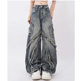 Fashionkova Blue Women Jeans Vintage High Waist Chic American Fashion Y2K Streetwear Wide Leg Jean Female Trouser 2023 NEW Baggy Denim Pants