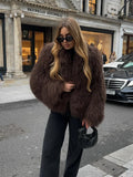 Fashionkova 2024 Winter New Fashion Solid Fluffy Fur Coat Women High Street Luxury Lapel Collar Faux Fur Jacket Female Casual Overcoats