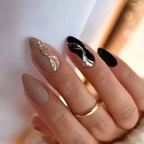 Fashionkova 24pcs French False Nails Almond Head Summer Style Glitter Design Fake Nail Patch Full Cover Wearable Women Press on Nail Tips