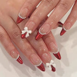 Fashionkova 24pcs Baroque Star Fake Nail Patch French Ballet Coffin False Nails with Red Love Crystal Design Press on Nail Wearable for Lady