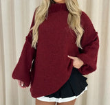 Fashionkova Christmas outfit New Women's Red Chic Half High Collar Pullover Sweater Fashion Casual Loose Long Sleeves Jumpers 2024 Lady Elegant Fall Knitwear