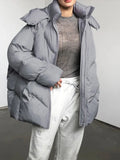 Fashionkova Christmas Gift Outfit  Lady Warm Simple Solid Color Hooded Full Sleeve Cotton Coat Elegant Zipper Stand Collar Down Jacket 2024 New Winter Streetwear