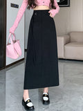 Fashionkova High Waist Long Skirt Women New Arrival 2024 Autumn Korean Style All-match Solid Color Office Lady Elegant A-line Skirts