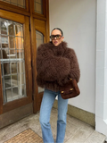 Fashionkova Women Elegant Solid Plush Faux Fur Short Coats Fashion Lapel Full Sleeves Thick Jacket Autumn 2024 Winter Female Casual Outwear