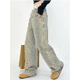 Fashionkova American Retro High Street Casual Overalls Leopard Print Loose Wide Leg Pants For Women Y2k Hip-hop Cargo Grunge Baggy Trousers