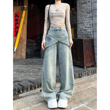 Fashionkova Women's Blue Baggy Y2k Jeans Vintage 90s Aesthetic Patchwork Cowboy Pants Harajuku Denim Trouser Streetwear 2000s Trashy Clothes