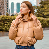 Fashionkova Winter Warm Thick PU Leather Coats Women Short Parkas Fashion Black Cotton Padded Lady Down Jacket Elegant Zipper Clothes 2023