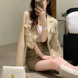 Fashionkova Christmas Gift Outfit  Jacket Women Solid Elegant Korean Cropped Blazer Casual Tender Coat Autumn Office Lady Simple Double Button Design Short Outwear