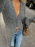 Fashionkova Chic Women Grey Deep V Basic Cashmere Cardigan Casual Full Sleeve Single Breasted Long Slim Sweater Lady New Highstreet Knitwear