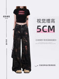 Fashionkova Women's Black Gothic Y2k Ripped Jeans Baggy Harajuku Denim Trousers Vintage Emo Jean Pants Japanese 2000s Style Trashy Clothes