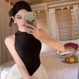 Standing Collar Sleeveless Temperament Dress For Women's Summer Black And White Color Contrast Splicing High-End Long Skirt