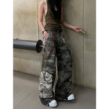 Women's Retro Wide Leg Baggy Casual Denim Trouser Harajuku High Waist Loose Jeans 2024 Autumn American Camouflage Print Pants