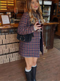 Fashionkova Christmas Gift outfit Fashion Color Blocking Plaid Long Sleeved Cotton Jacket Elegant Single Breasted Pockets Woman Overcoat New Winter Commuter Wear